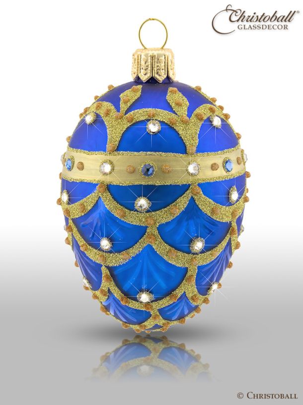 Weihnachtsform Ei à la Fabergé M "Aleksander" - Royalblau mit Swarovski Kristallen
