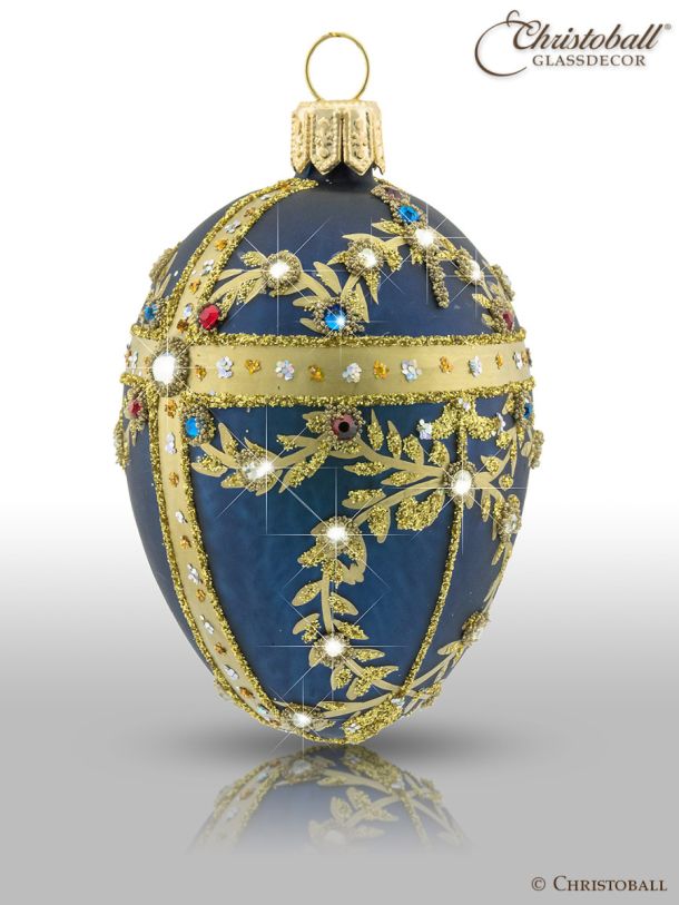 Weihnachtsform Ei à la Fabergé M "Pjotr" - Dunkel-Blau mit Swarovski Kristallen