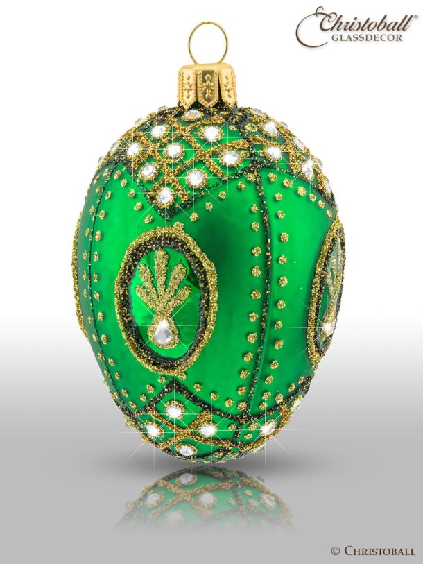 Weihnachtsform Ei à la Fabergé M "Tatjana" - Smaragd-Grün mit Swarovski Kristallen