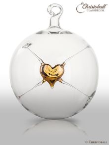 Glaskunst - Glaskugel mit Herz, Gold 