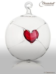 Glaskunst - Glaskugel mit Herz, Rubin-Rot 