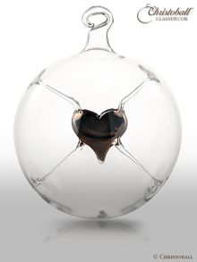 Glaskunst - Glaskugel mit Herz Silber 