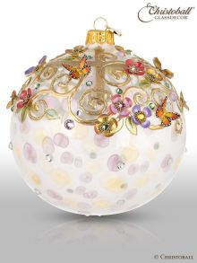 Exklusive Weihnachtskugel aus Glas - Blütenmeer und Schmetterlinge mit Swarovski Kristallen
