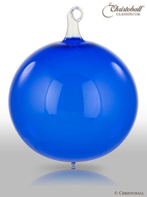 Glas-Kugel transparent mit Glashaken XL - Royal-Blau 