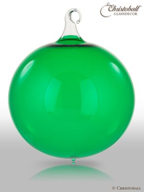 Glas-Kugel transparent mit Glashaken XL - Smaragd-Grün