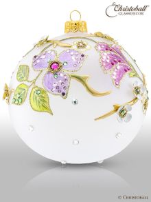 Exklusive Weihnachtskugel aus Glas - Apfelblüten mit Swarovski Kristallen