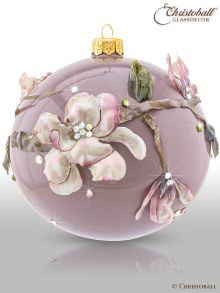 Exklusive Weihnachtskugel aus Glas - Dusty Magnolia mit Swarovski Kristallen 